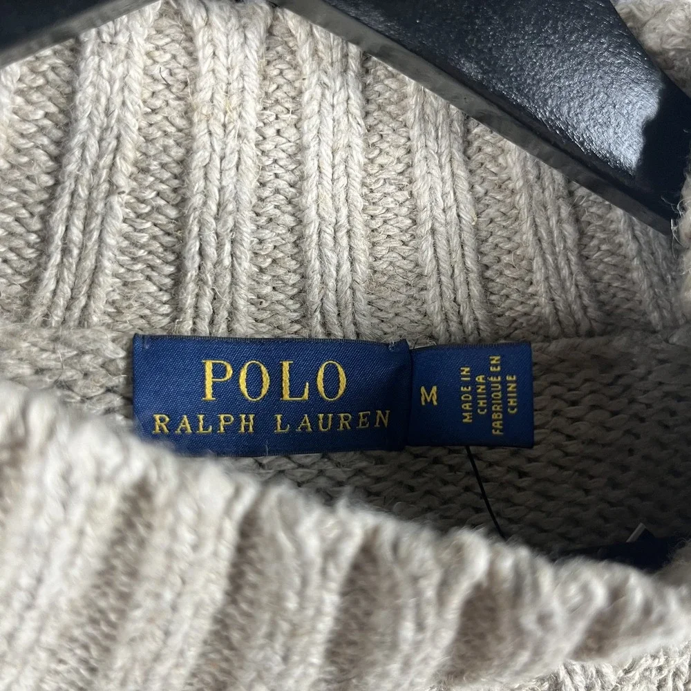Polo Ralph Lauren Beige USA Flag Linen Blend Knit Sweater Medium